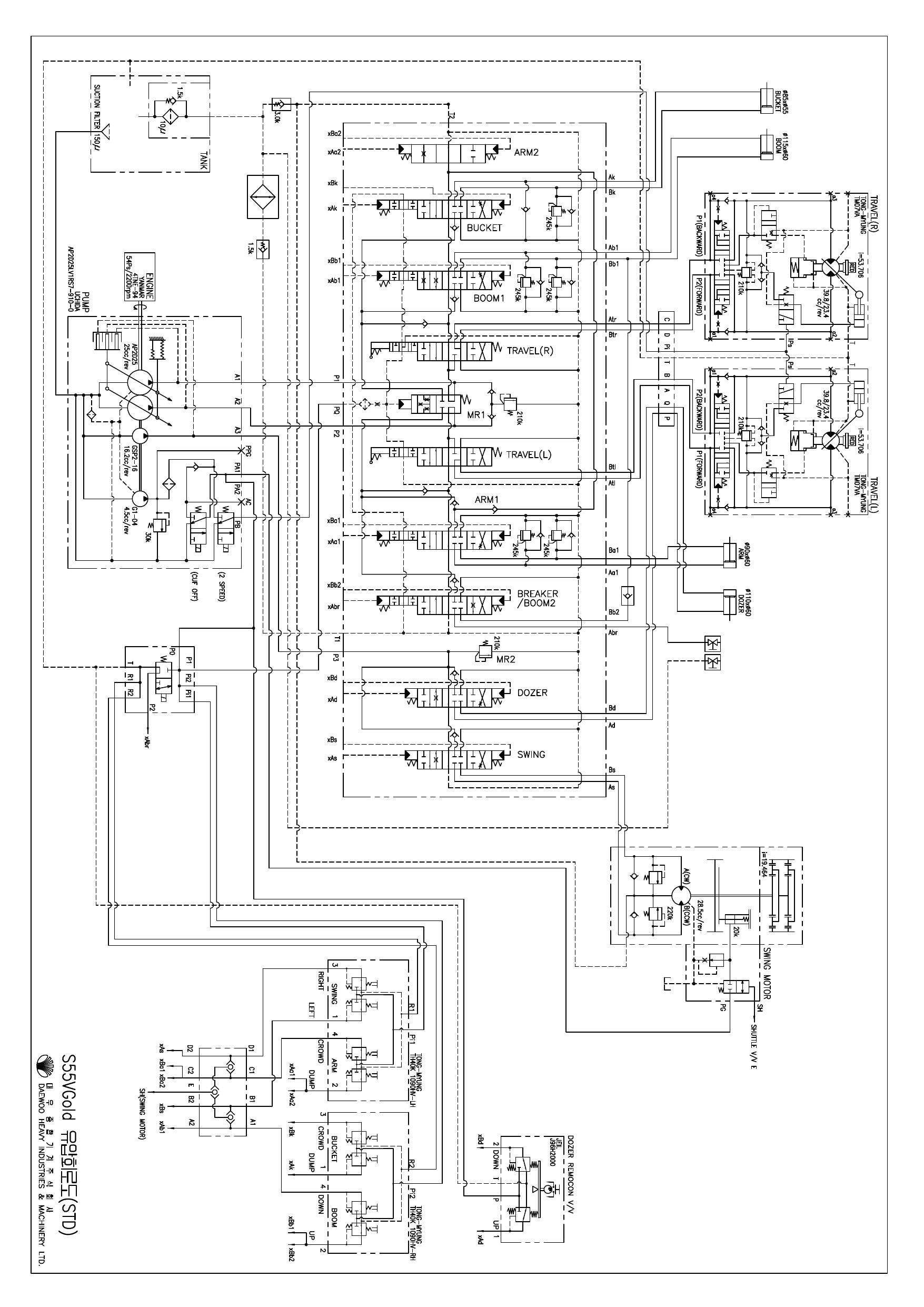 S55G Hydraulic Circuit Diagram Schematic Daewoo Doosan HYD(STD)